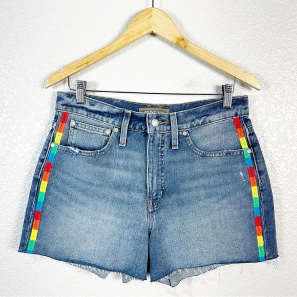 J Crew Point Sur NWT Size 29‎ Womens Boyfriend Jean Shorts Rainbow Tux Stripe